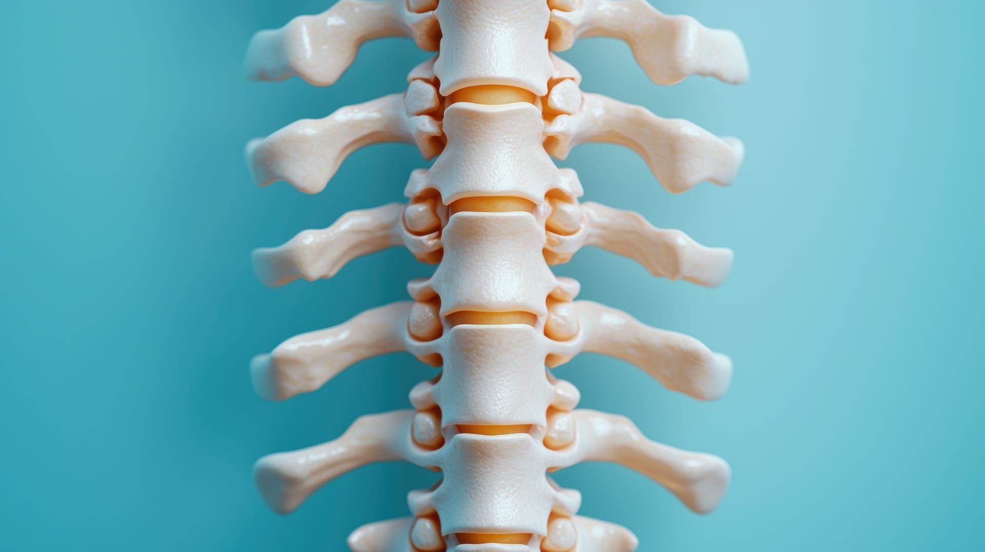 Anatomical model of the spine showing vertebrae and discs